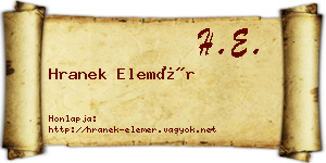 Hranek Elemér névjegykártya